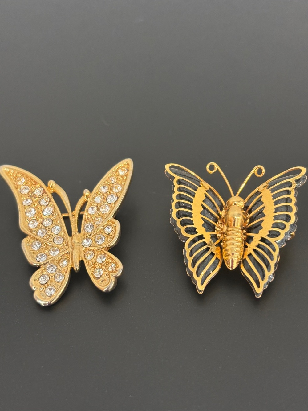 Vintage Gold Tone Butterfly Brooch Pin Lot of 2